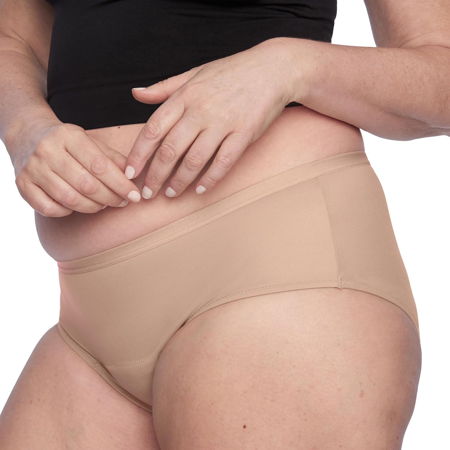 Size S.....Thinx For All Leaks Hip-Hugger Underwear, Holds up to 100ml or 6tbps or 1/4 Cup Worth of Liquid*, Light Absorbency Incontinence Underwear for Women, Feminine Care, Beige,